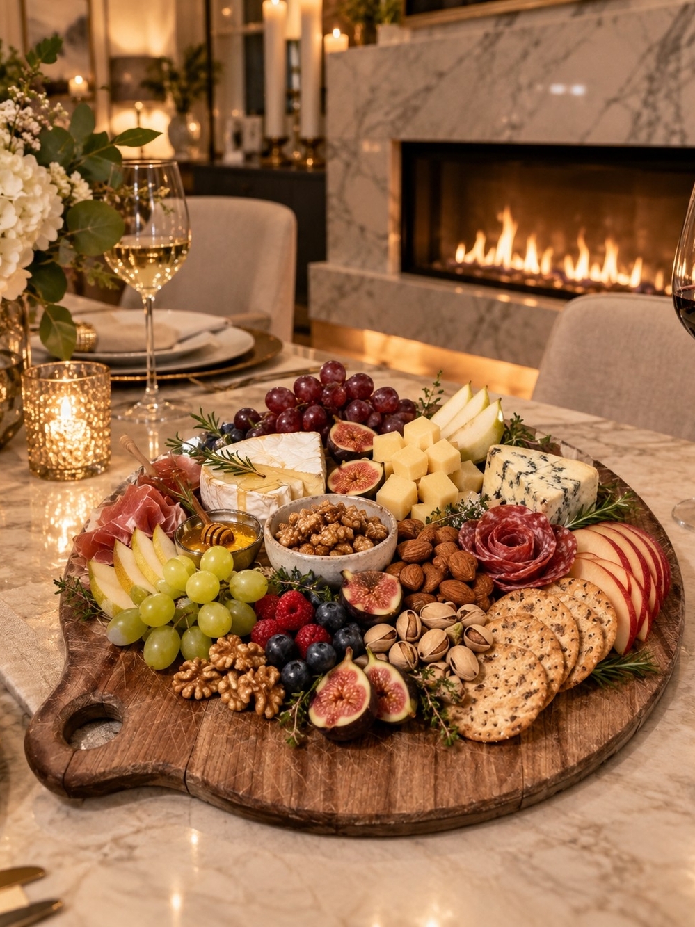 Artisan Round Wood Serving Board - Natural Brown Charcuterie Platter